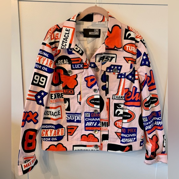 LOVE MOSCHINO Racing, All Over Print, Multicolored Bold Moto Style Fun Jacket,10 - Picture 14 of 14